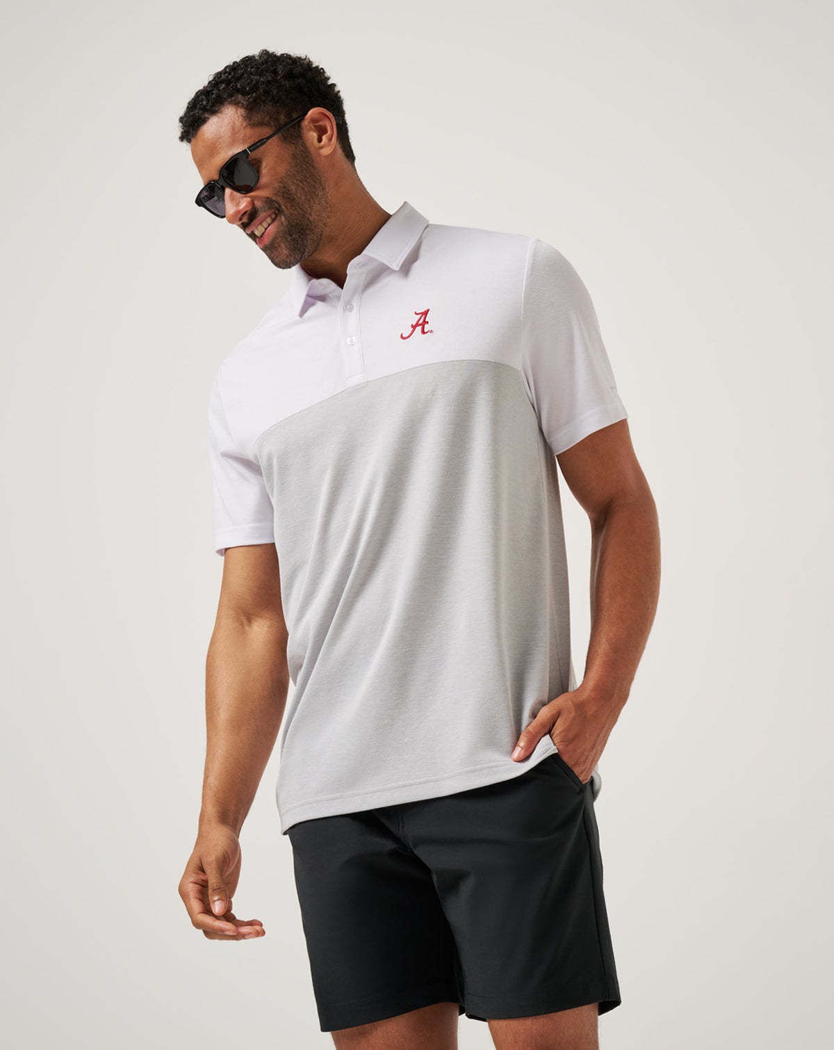 Alabama Drop Back Polo White/Heather Grey | Travis Mathew