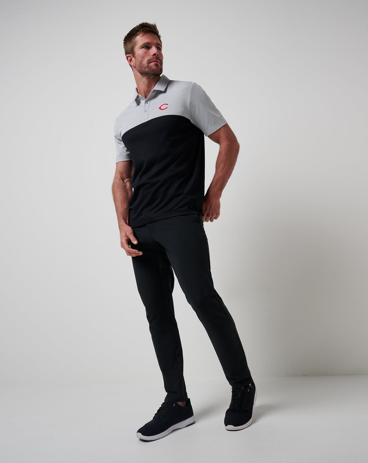 Cincinnati Reds Home Run Leader Polo Heather Grey/Black | Travis Mathew