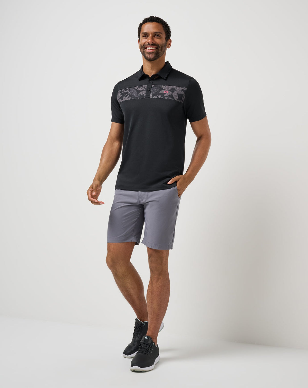 Good Good Chest Stripe Polo Black/Damson | Travis Mathew