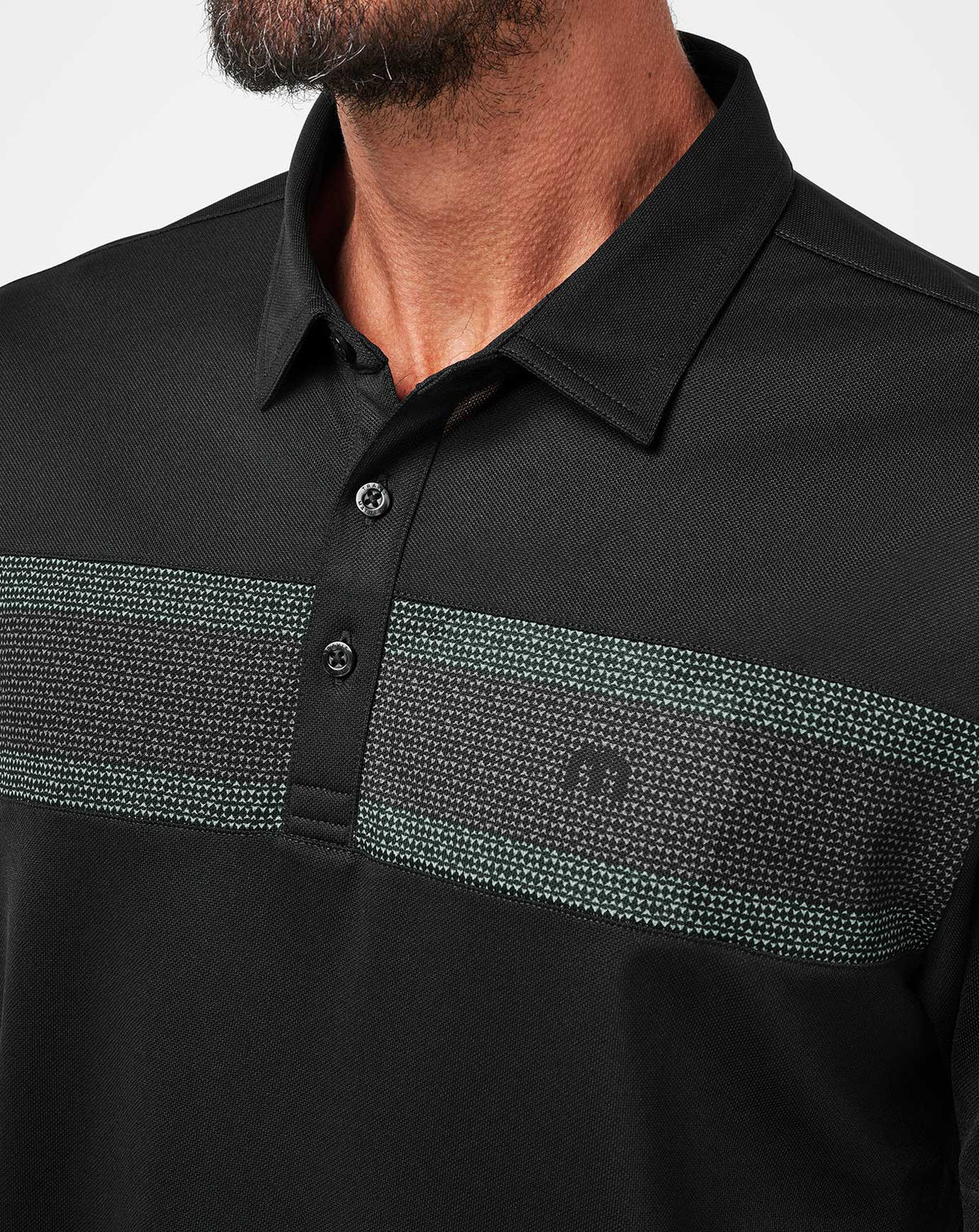 Good Good Chest Stripe Polo Black/Eggshell | Travis Mathew