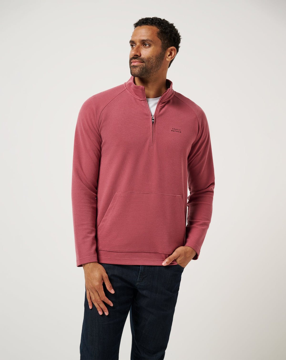 Performance Waffle Quarter Zip Roan Rouge | Travis Mathew