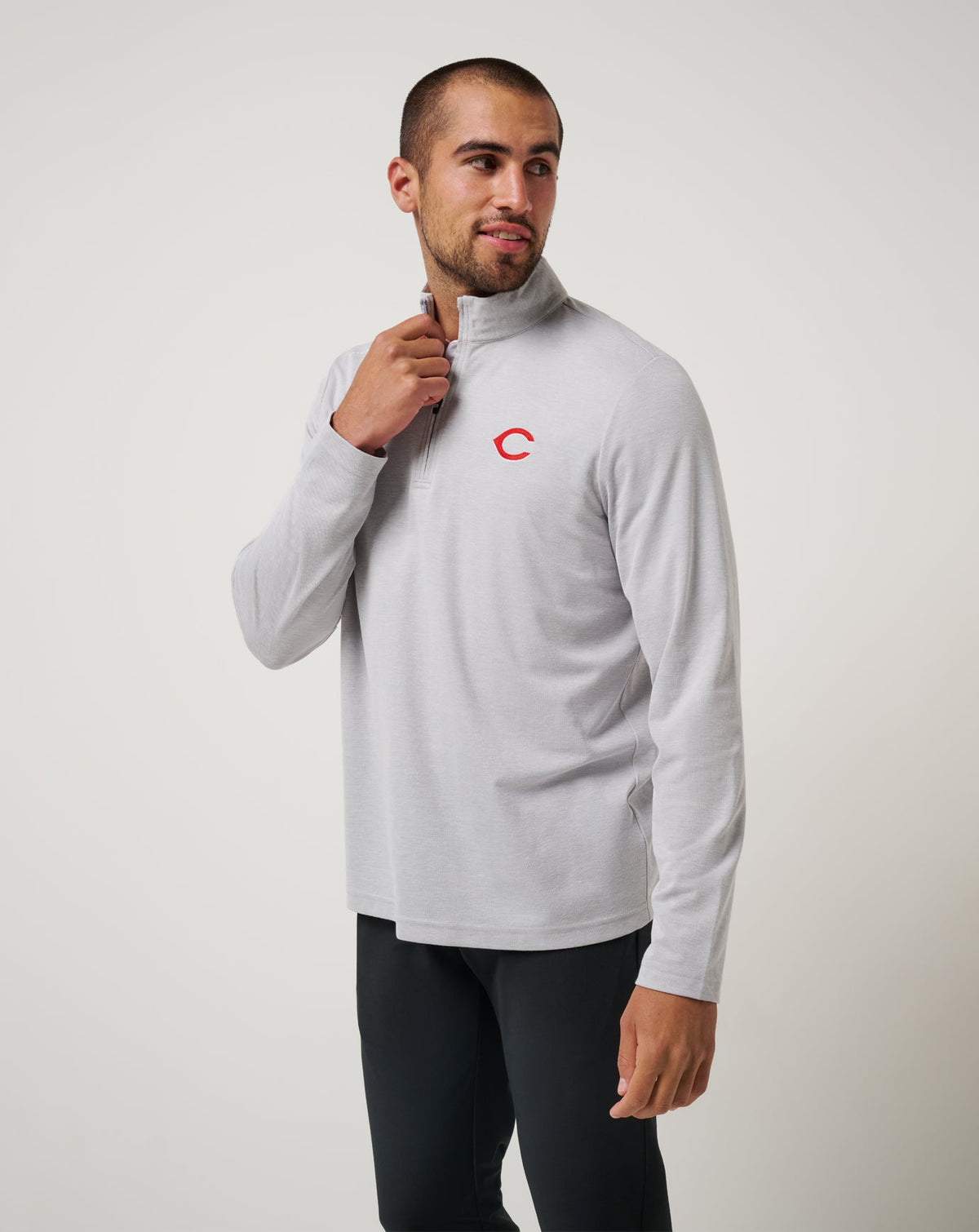 Cincinatti Reds Time To Tailgate Quarter Zip Heather Grey | Travis Mathew