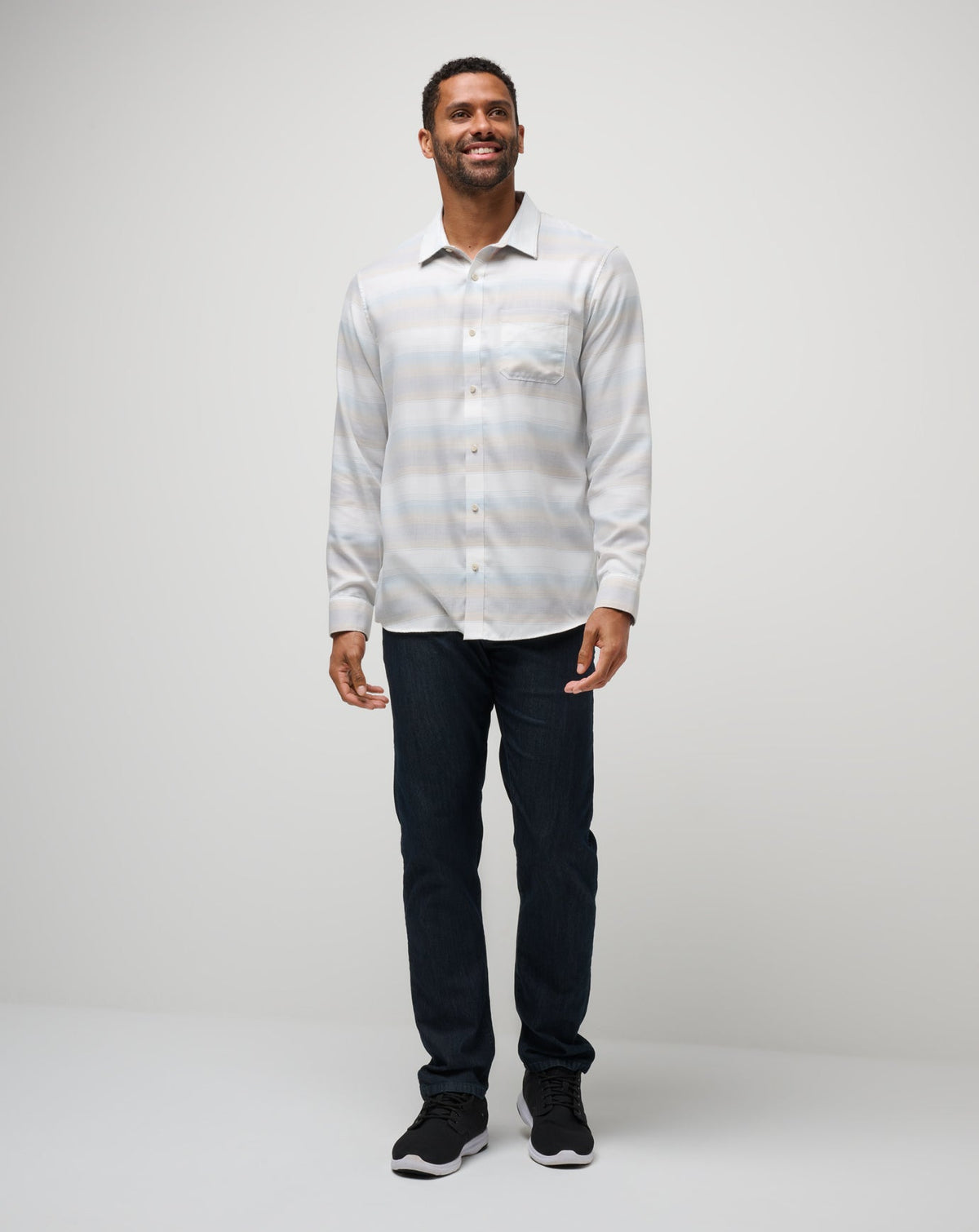 Cloud Flannel Stripe Button-Up Oxford Tan | Travis Mathew