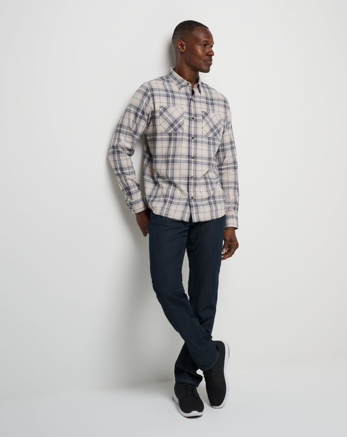 Cloud Flannel Plaid Button-Up Oxford Tan/Plum | Travis Mathew