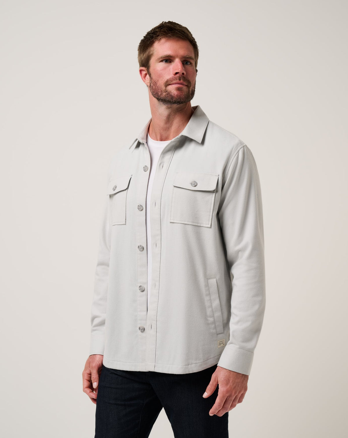 Wanna Bet Shirt Jacket Heather Light Grey | Travis Mathew