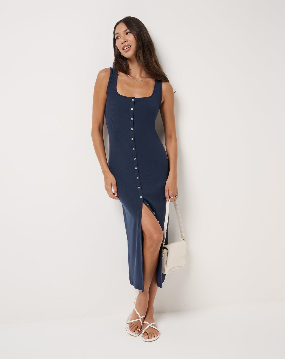 Cloud Rib Button Tank Dress Navy Blazer | Travis Mathew