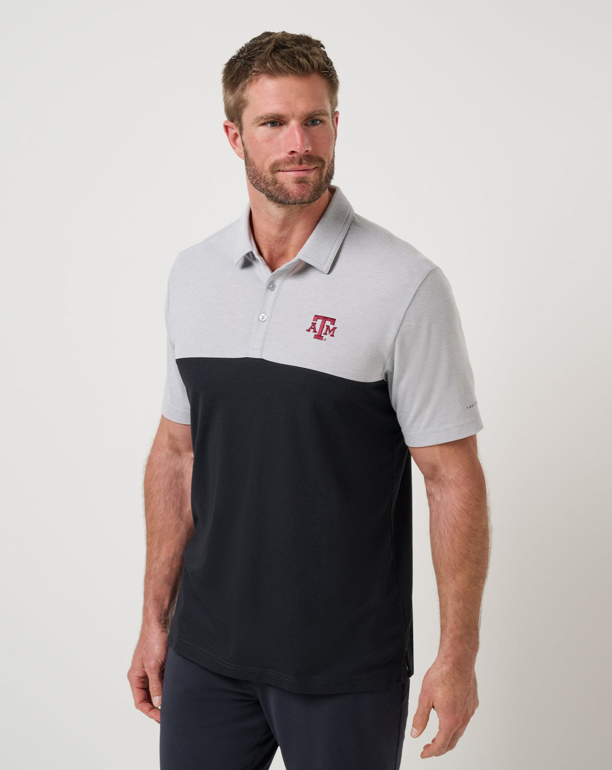 Texas A&M Drop Back Polo Heather Grey/Black | Travis Mathew