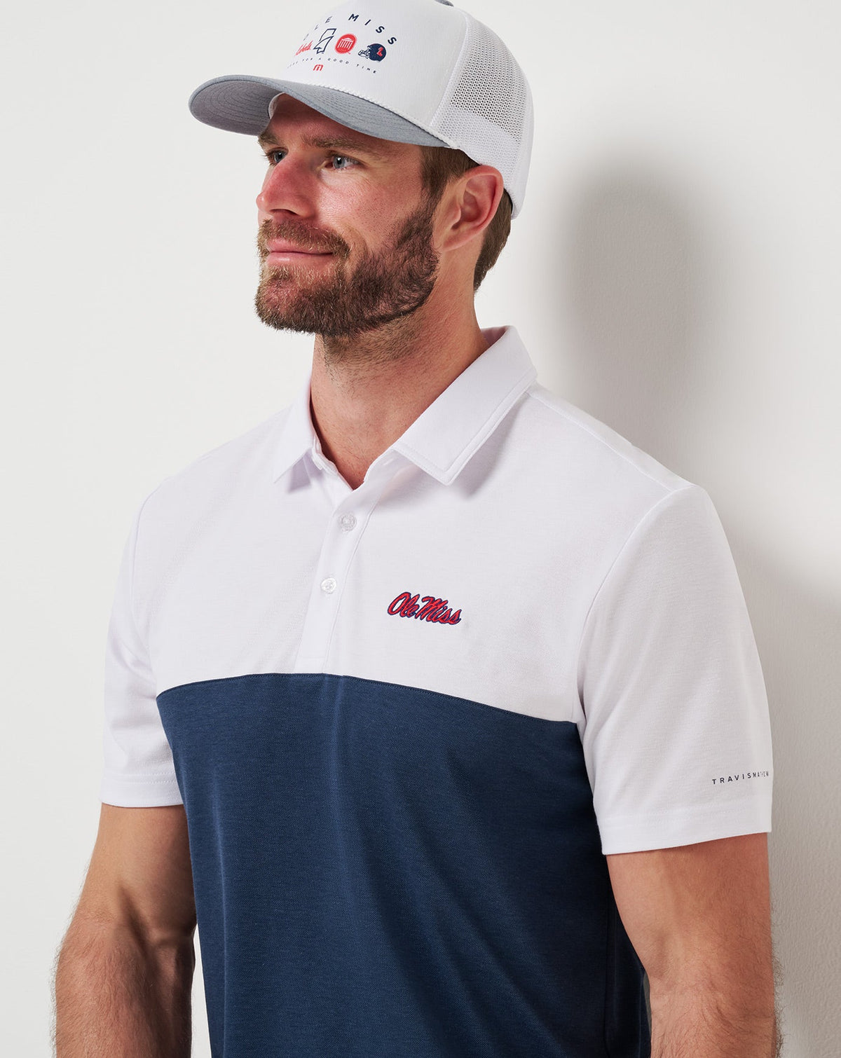 Mississippi Drop Back Polo White/Navy | Travis Mathew