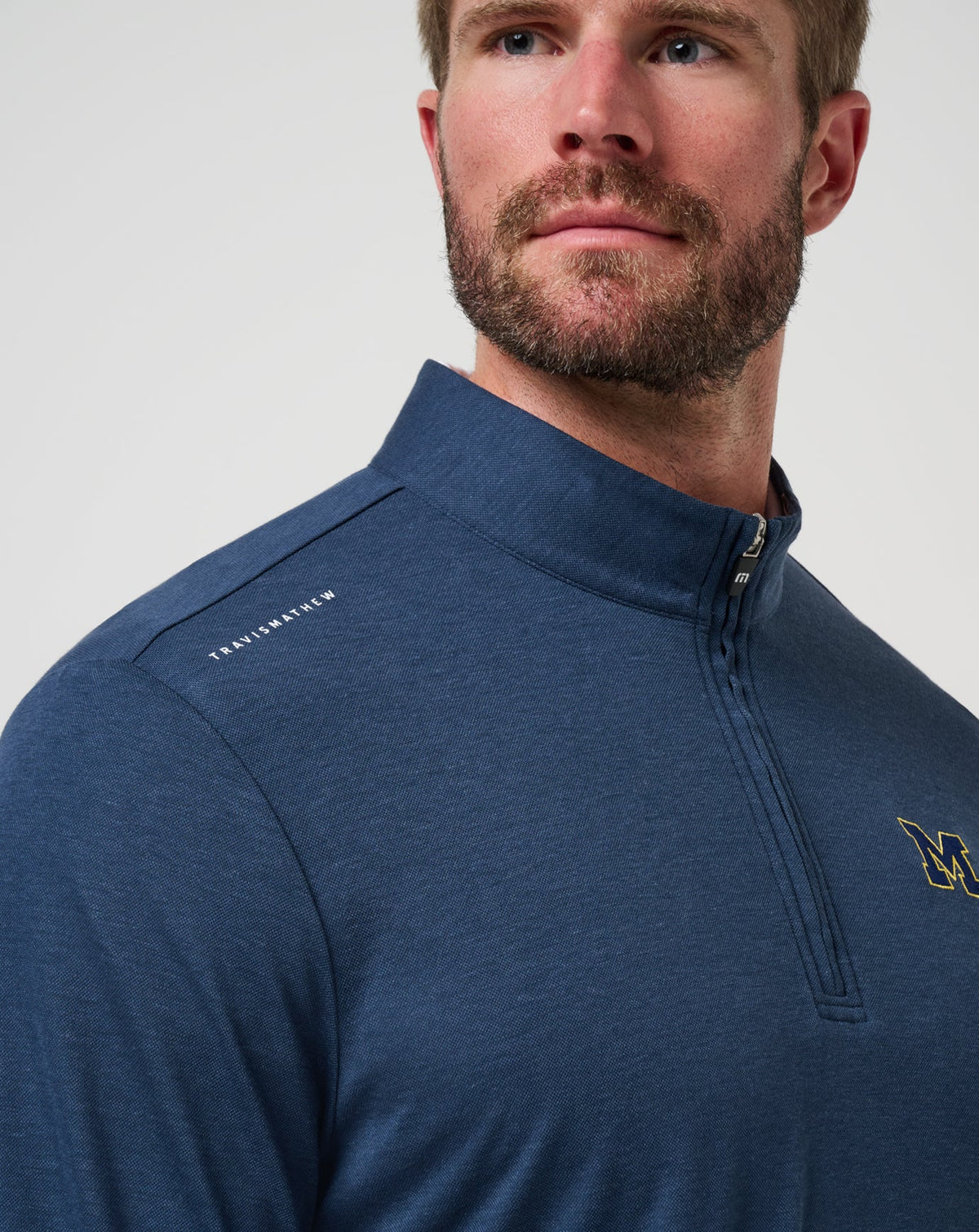 Michigan Time To Tailgate Quarter Zip Navy | Travis Mathew