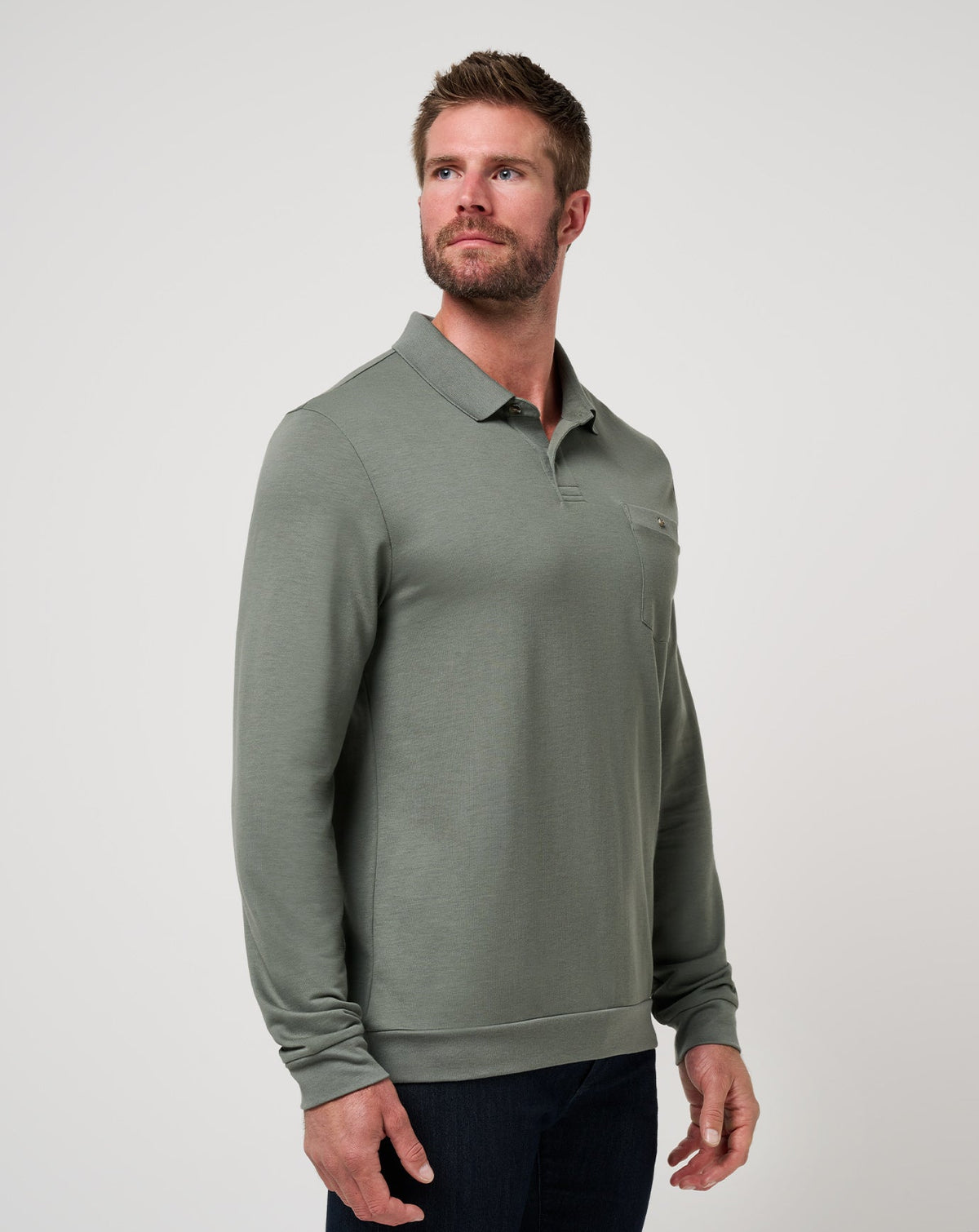 December First Long Sleeve Polo Dark Olive | Travis Mathew