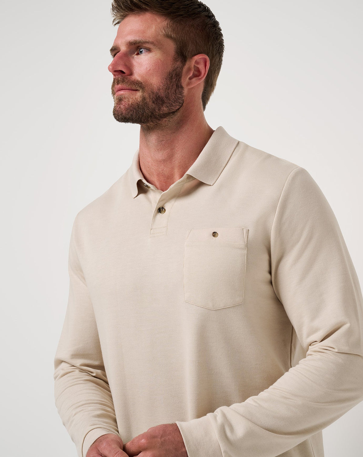 December First Long Sleeve Polo Italian Sand | Travis Mathew