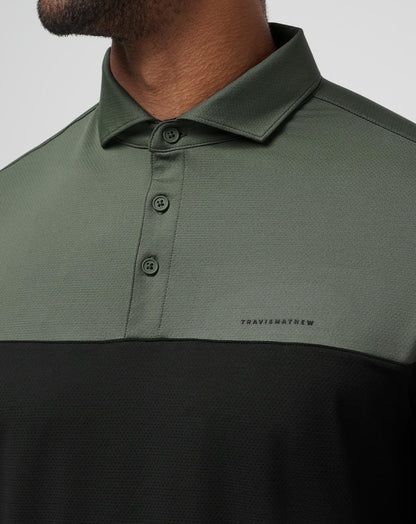 Heater Pro Color Block Polo Dark Olive | Travis Mathew