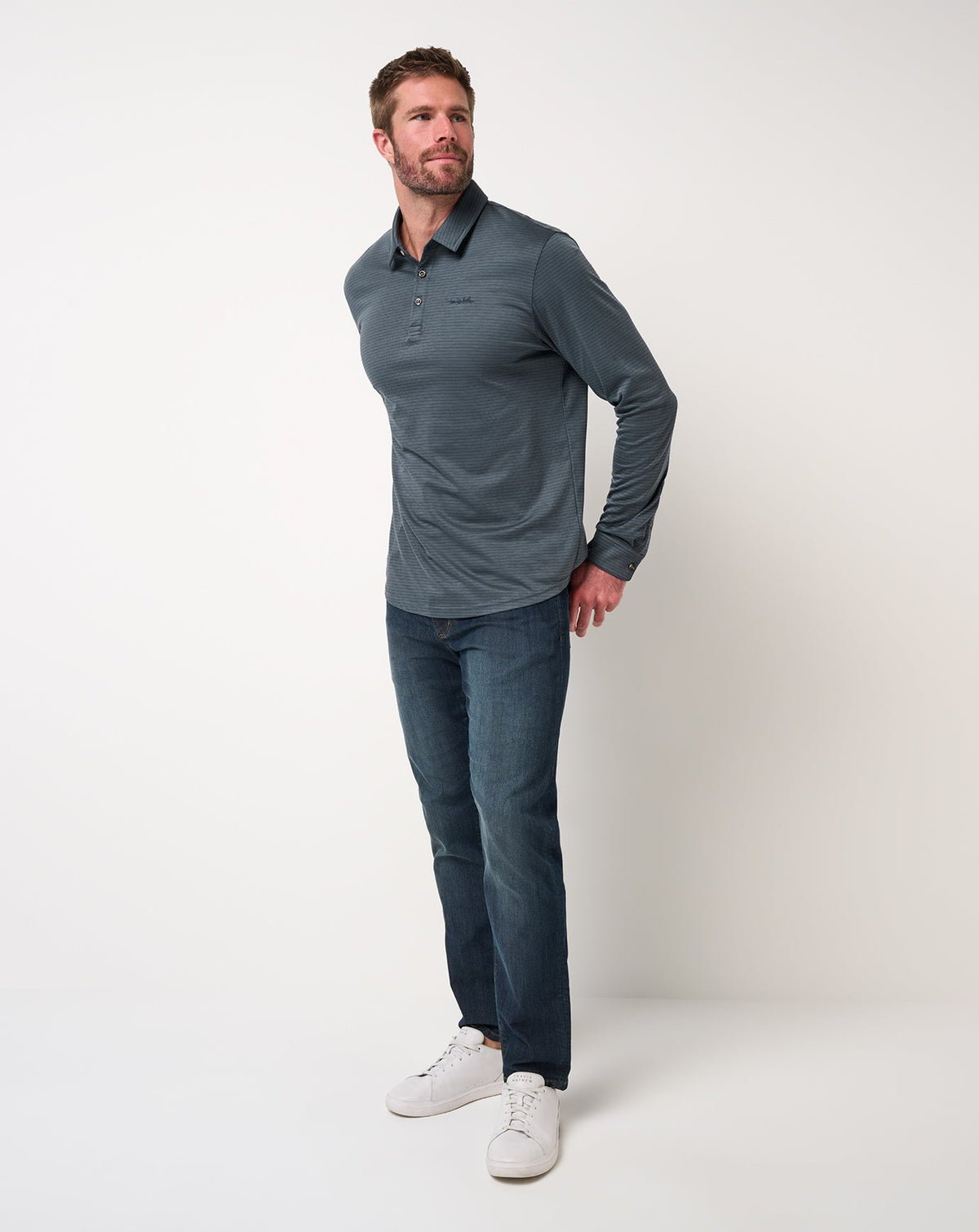 The Zinna 2.0 Long Sleeve Polo Mood Indigo/Vintage Indigo | Travis Mathew