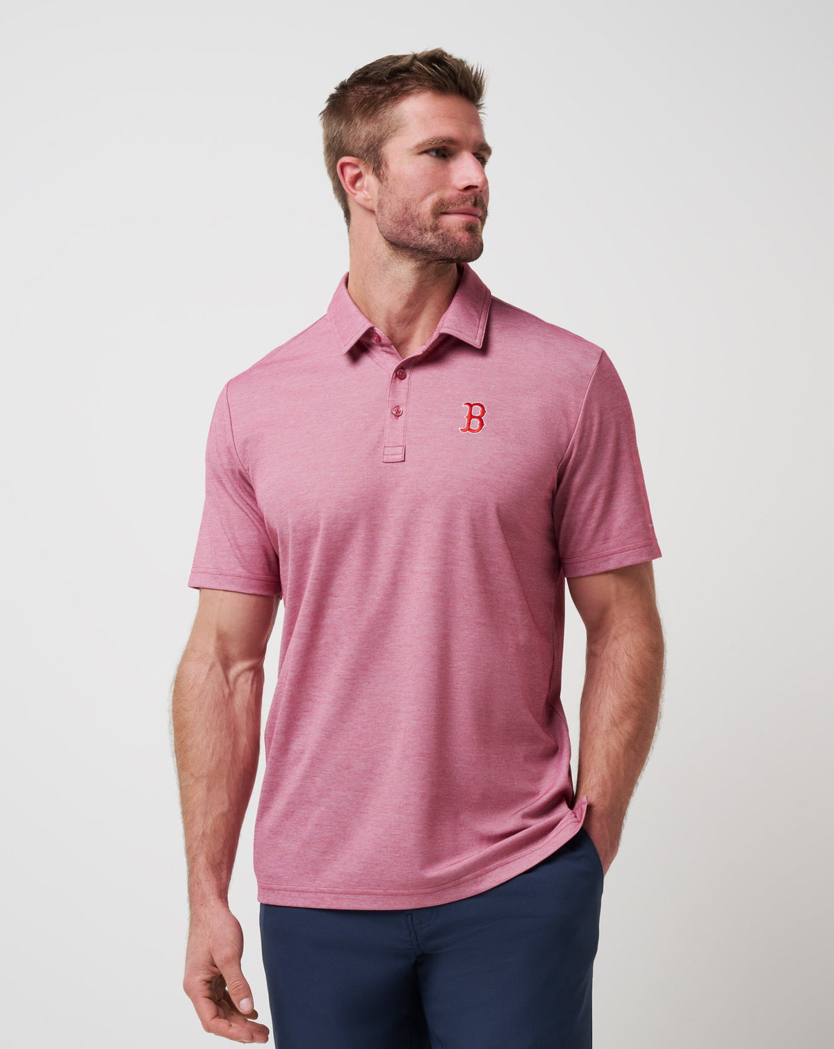 Boston Red Sox Playoff Pitch Polo Heather Red | Travis Mathew