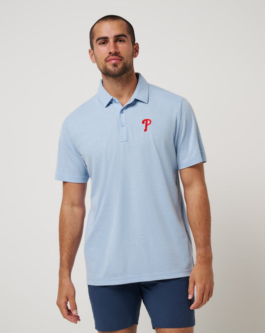 Philadelphia Phillies Playoff Pitch Polo Heather Blue | Travis Mathew