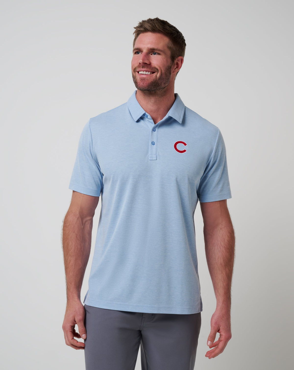 Chicago Cubs Playoff Pitch Polo Heather Blue | Travis Mathew