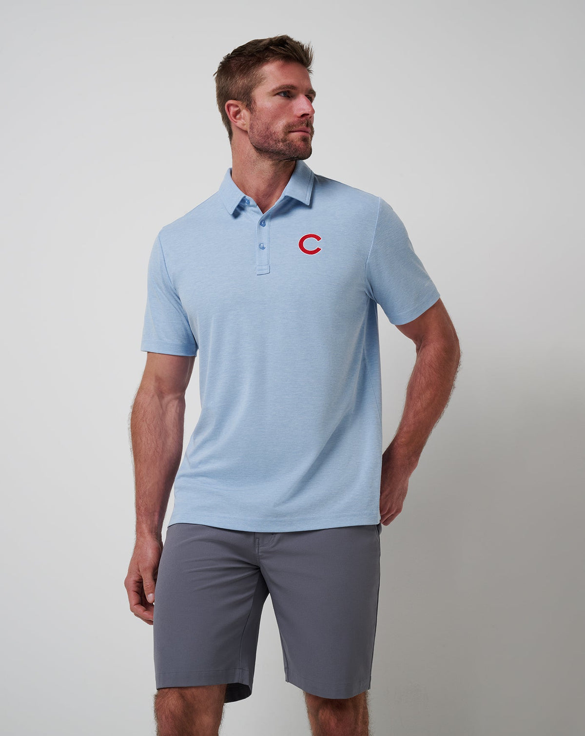 Chicago Cubs Playoff Pitch Polo Heather Blue | Travis Mathew