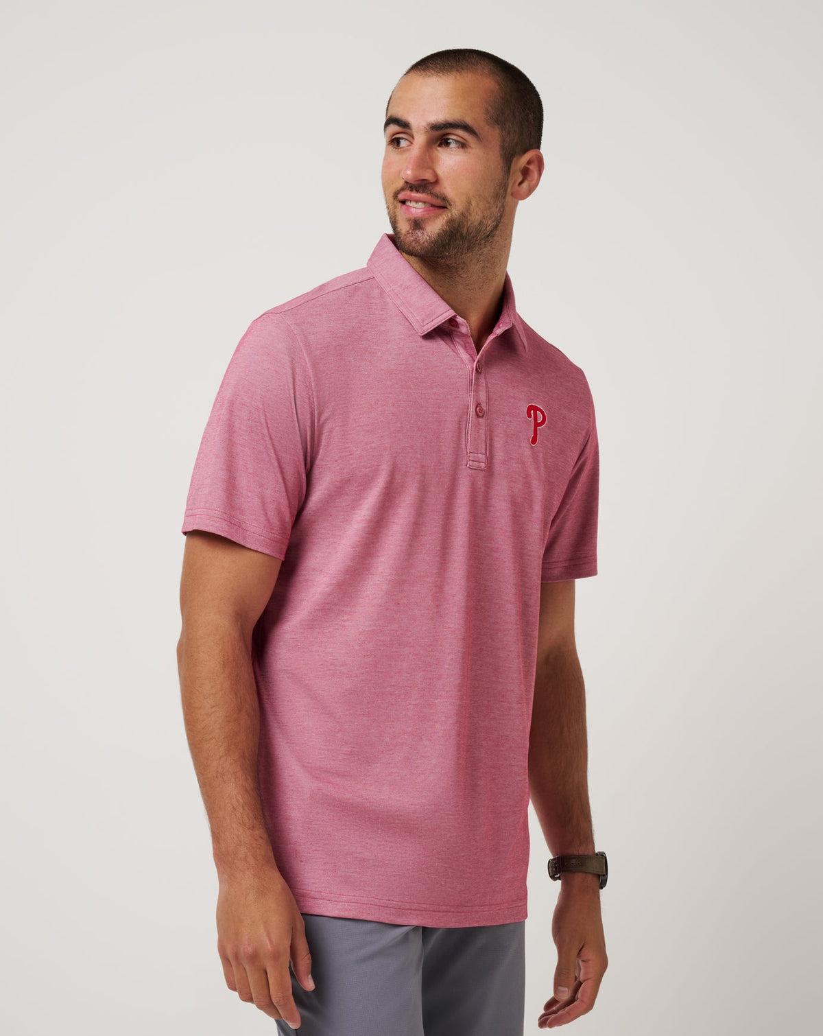Philadelphia Phillies Playoff Pitch Polo Heather Red | Travis Mathew