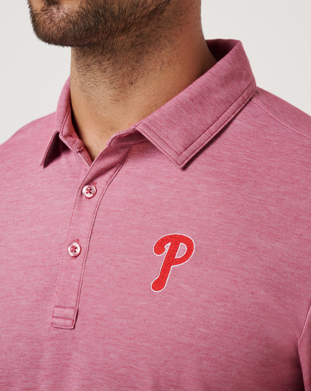 Philadelphia Phillies Playoff Pitch Polo Heather Red | Travis Mathew