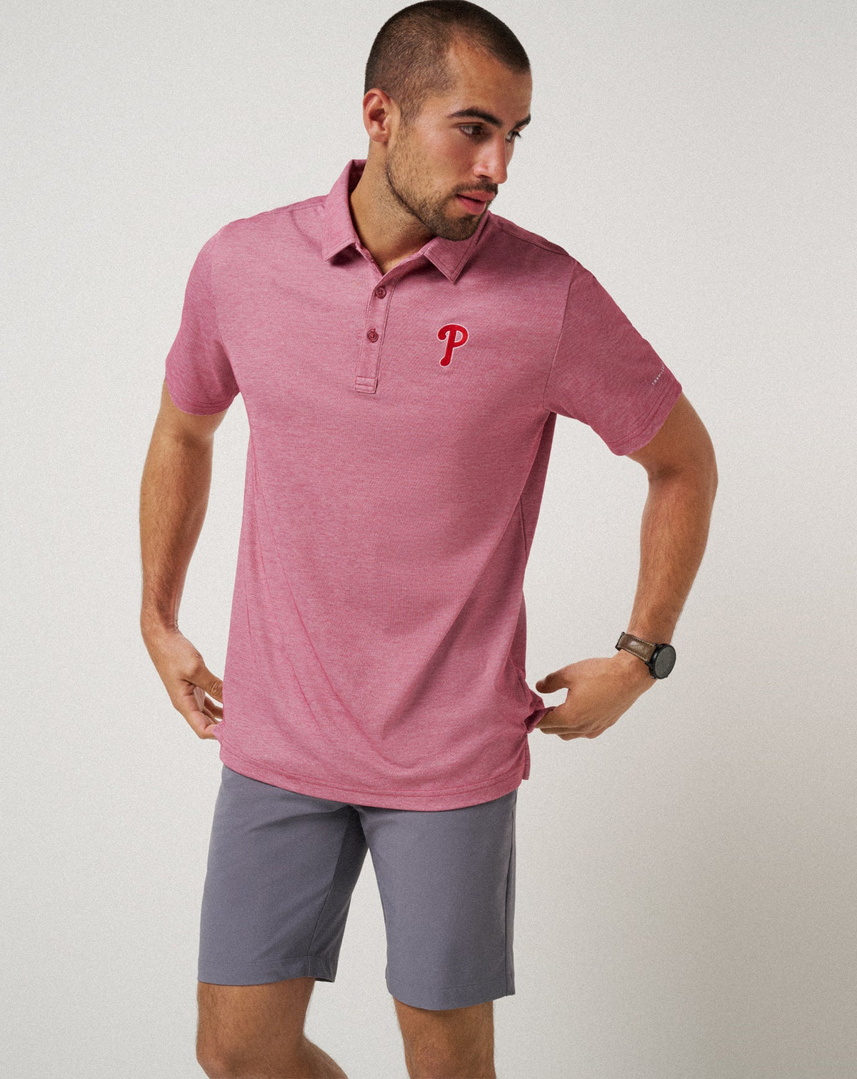Philadelphia Phillies Playoff Pitch Polo Heather Red | Travis Mathew