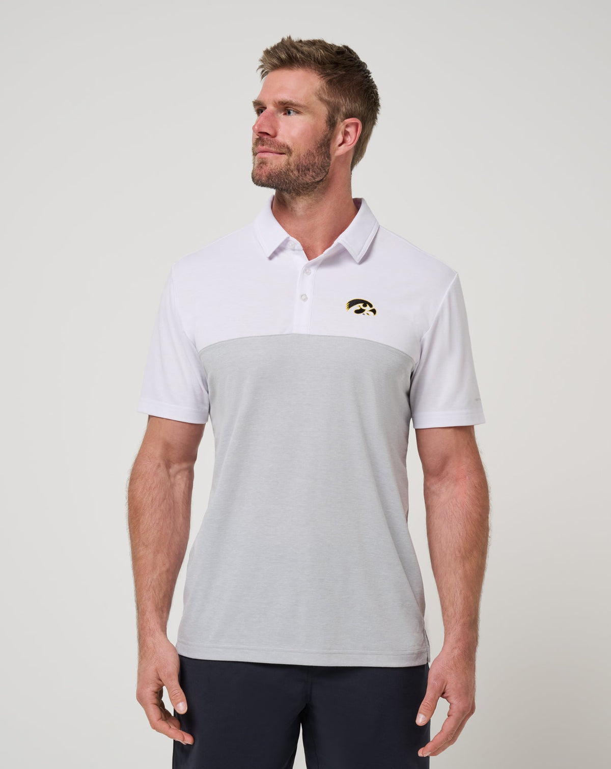 Iowa Drop Back Polo White/Heather Grey | Travis Mathew
