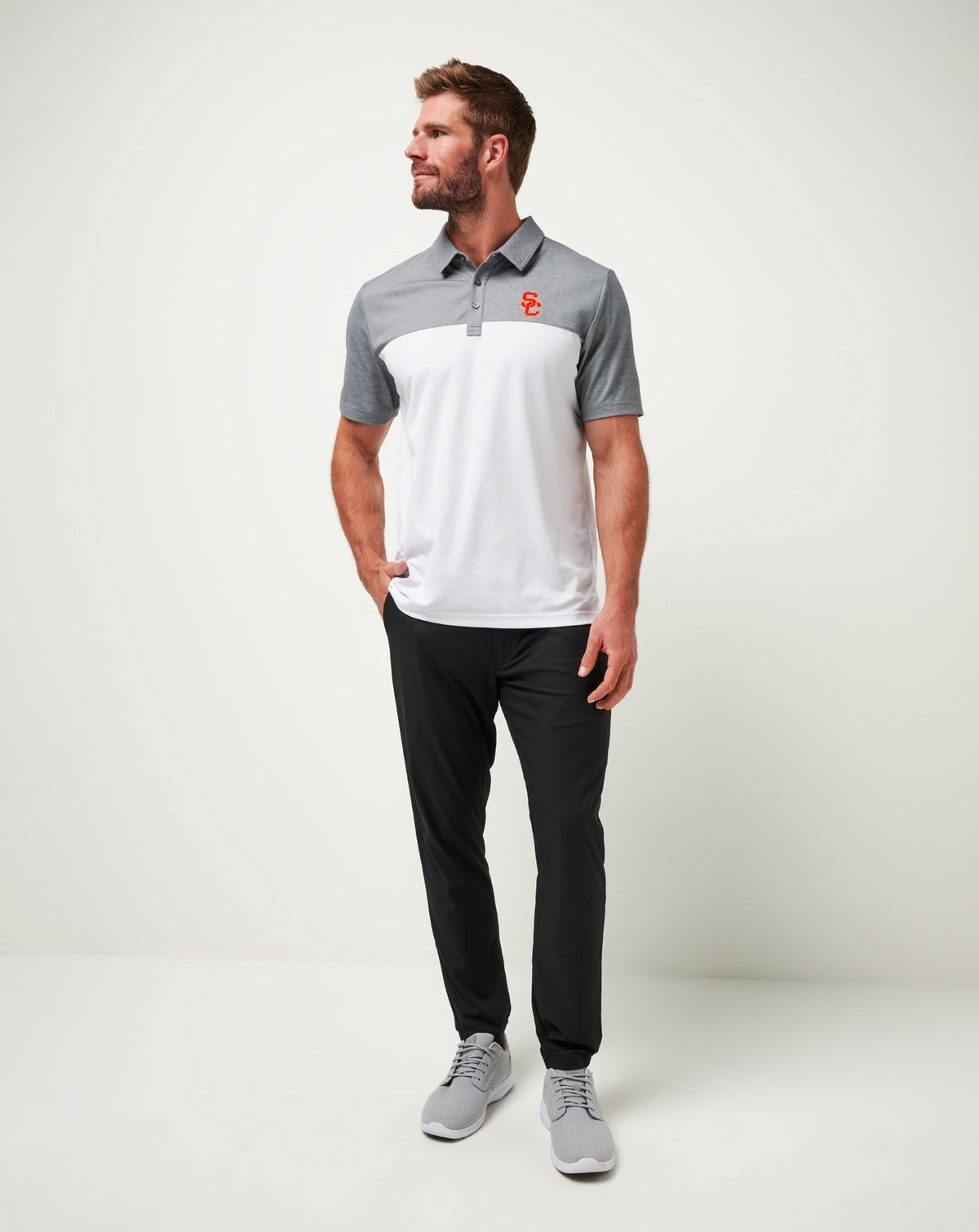 USC The Rudds 2.0 Polo Heather Quiet Shade/White | Travis Mathew