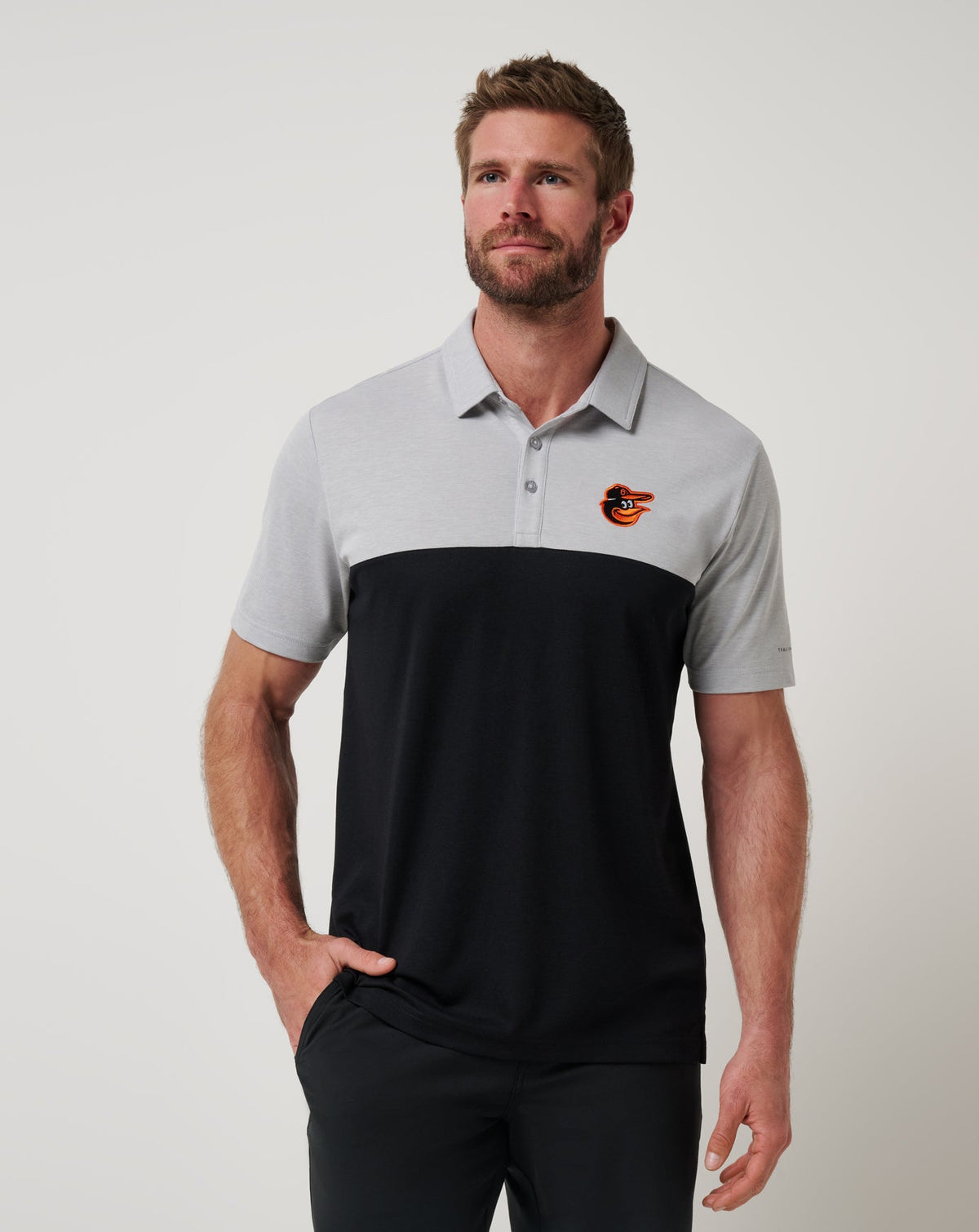 Baltimore Orioles Home Run Leader Polo Heather Grey/Black | Travis Mathew