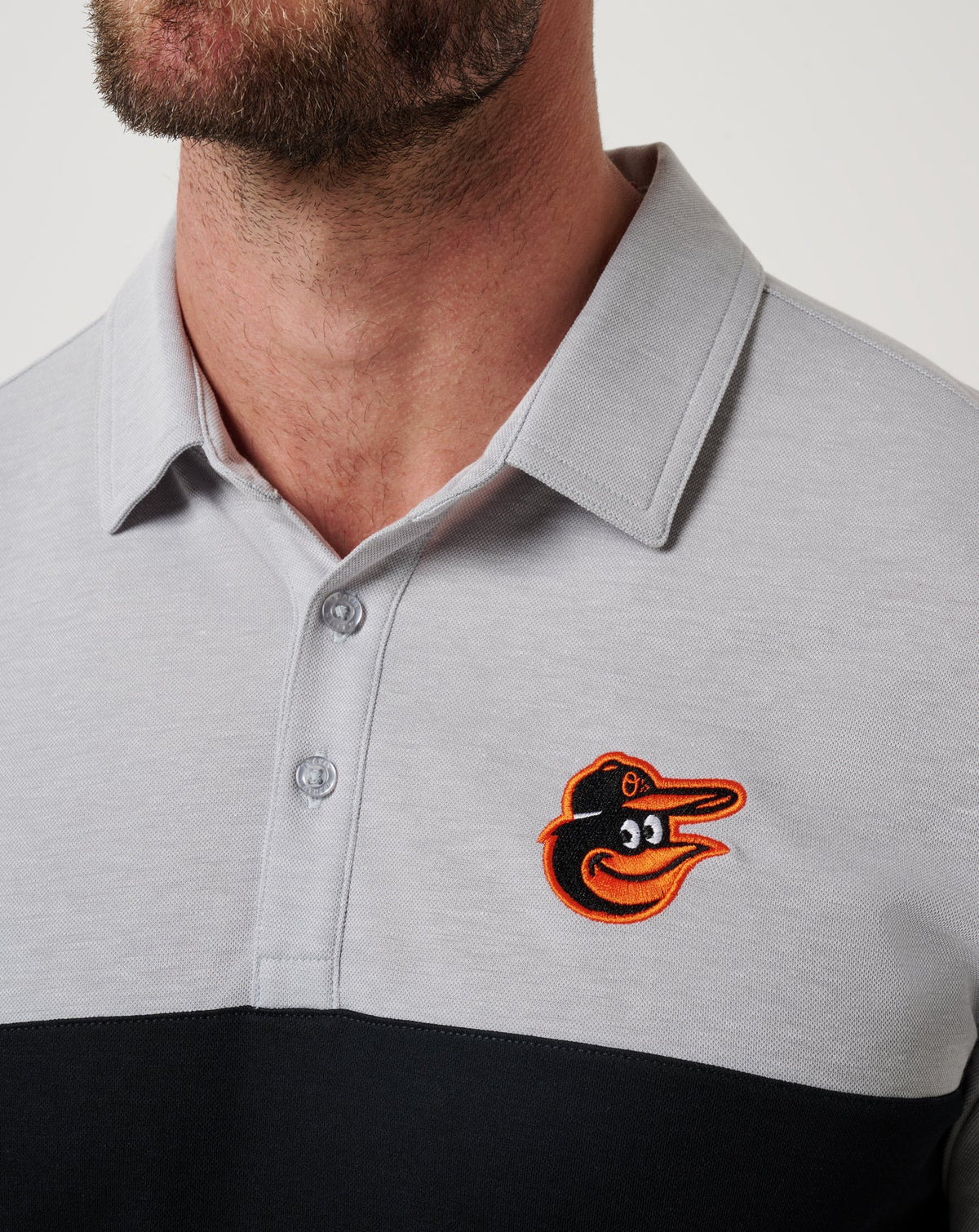 Baltimore Orioles Home Run Leader Polo Heather Grey/Black | Travis Mathew