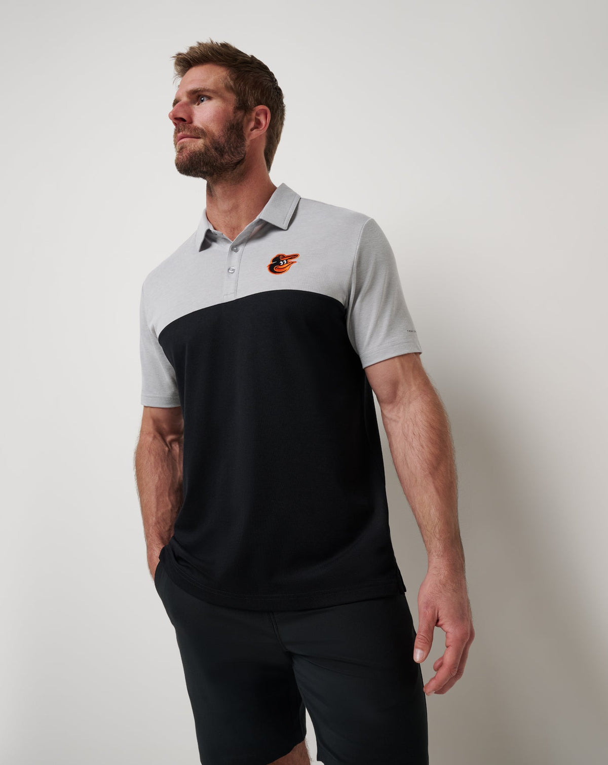 Baltimore Orioles Home Run Leader Polo Heather Grey/Black | Travis Mathew
