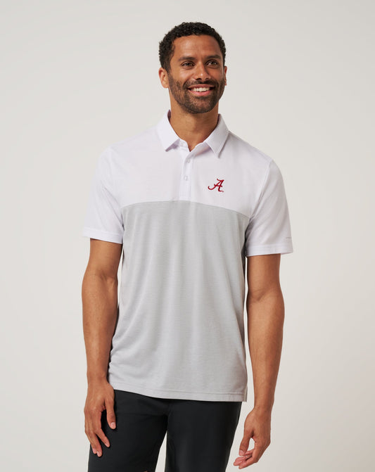 Alabama Drop Back Polo White/Heather Grey | Travis Mathew