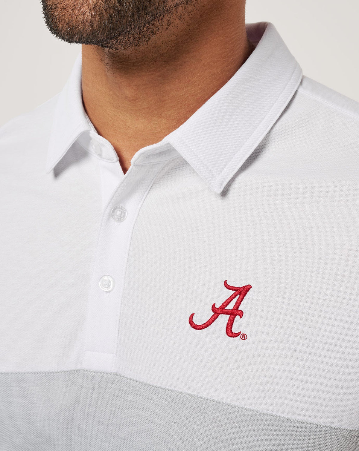 Alabama Drop Back Polo White/Heather Grey | Travis Mathew