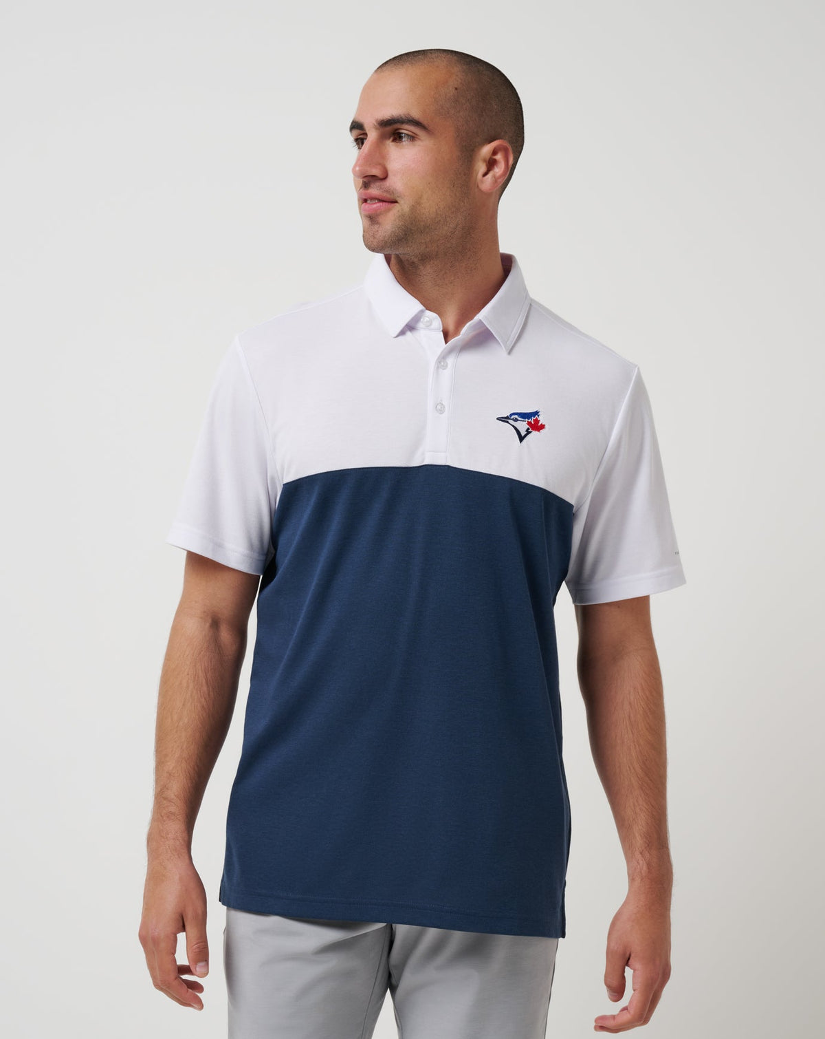 Toronto Blue Jays Home Run Leader Polo White/Navy | Travis Mathew