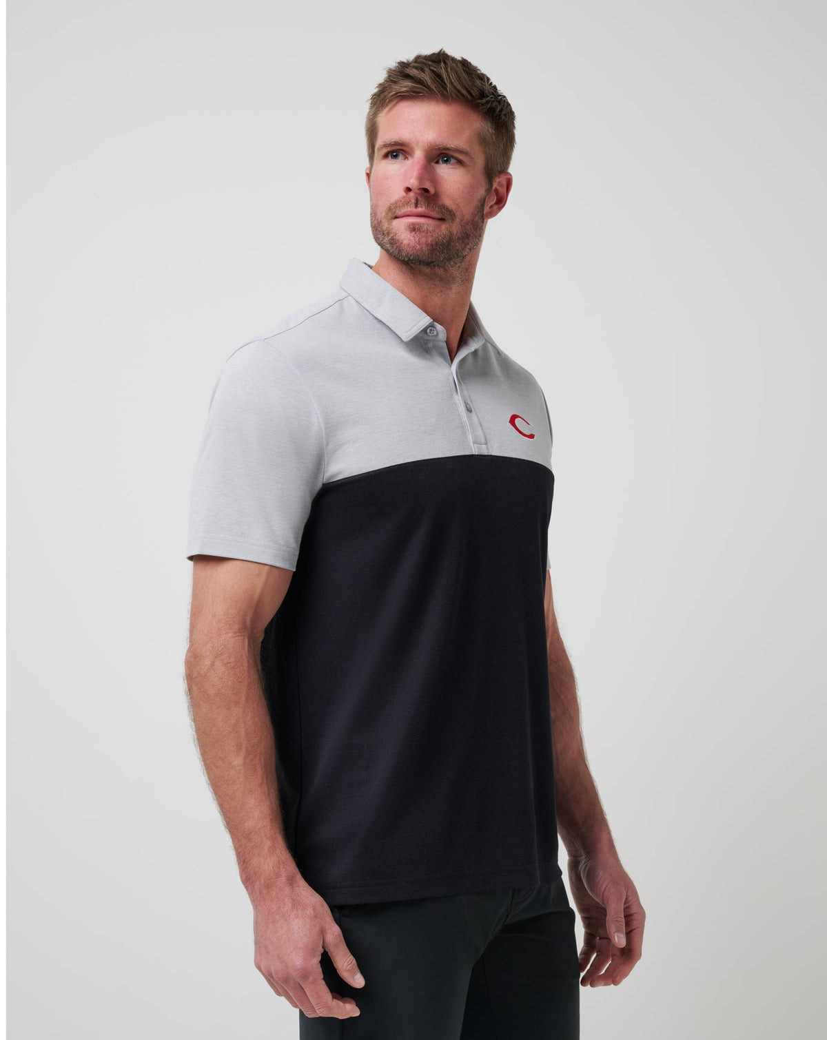 Cincinnati Reds Home Run Leader Polo Heather Grey/Black | Travis Mathew