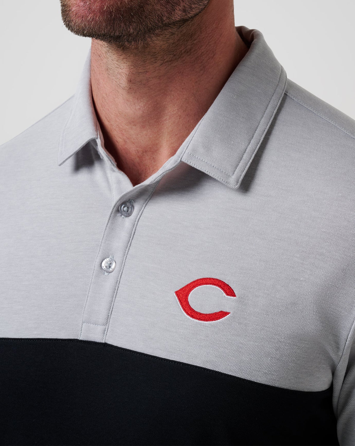Cincinnati Reds Home Run Leader Polo Heather Grey/Black | Travis Mathew