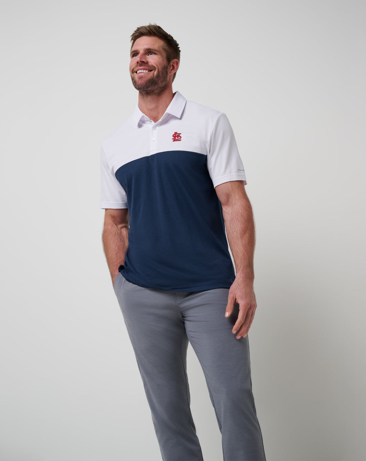 St Louis Cardinals Home Run Leader Polo White/Navy | Travis Mathew