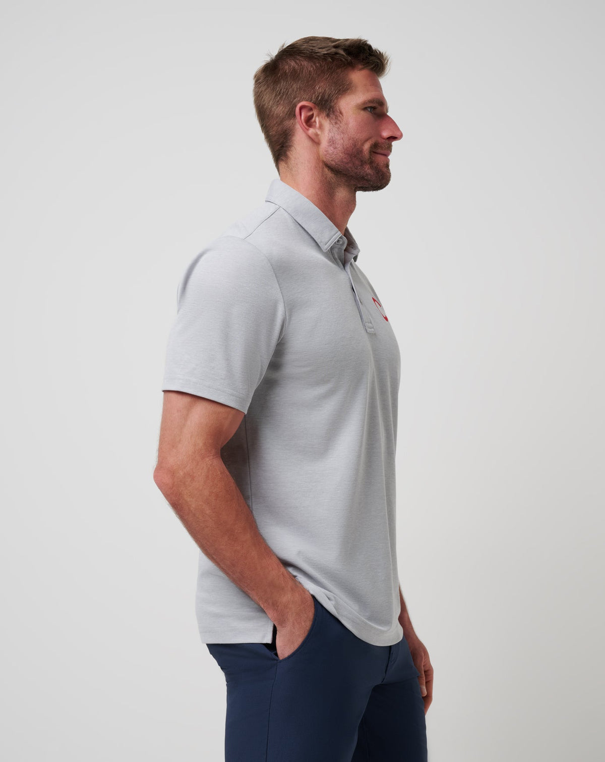 Chicago Cubs Playoff Pitch Polo Heather Grey | Travis Mathew