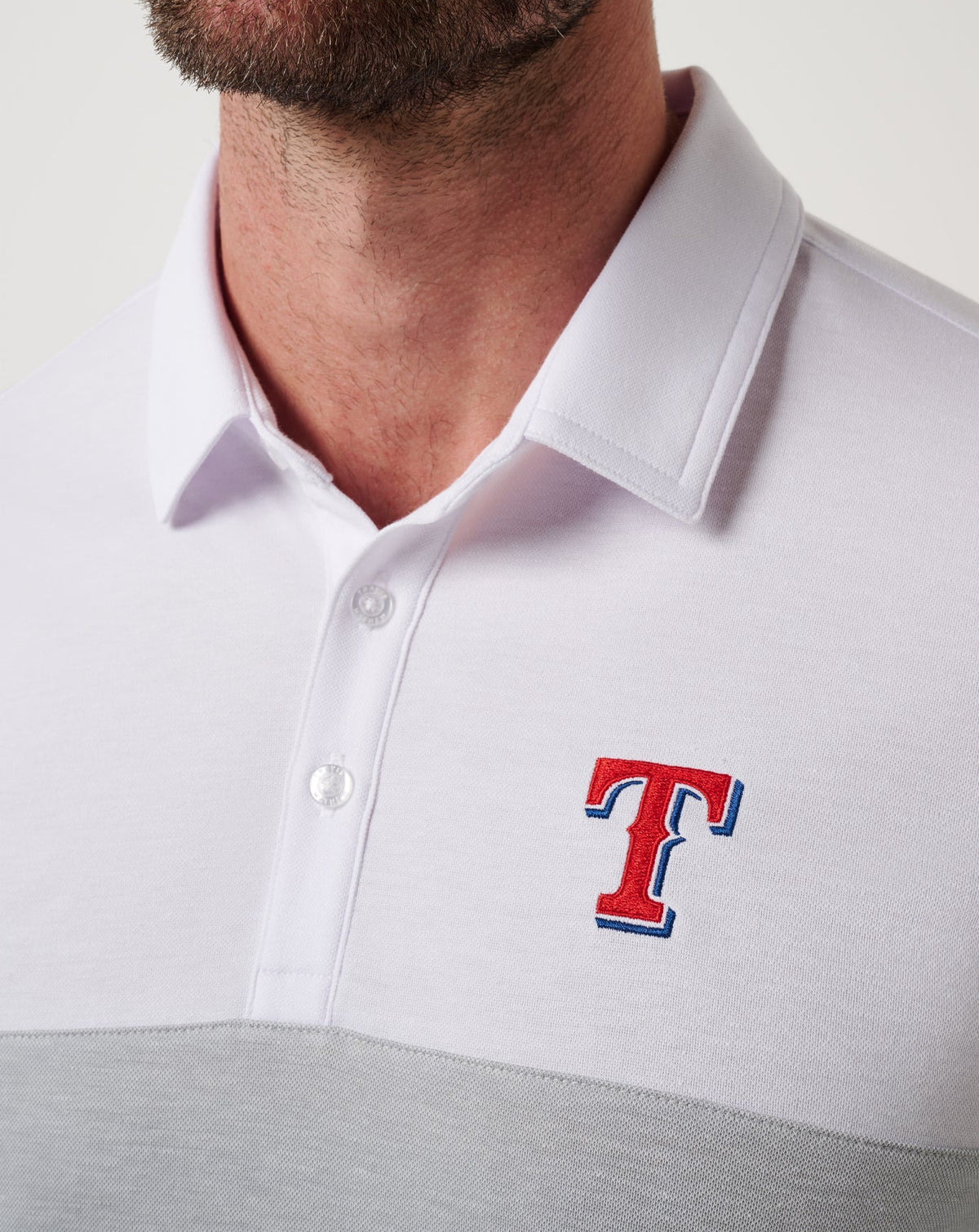 Texas Rangers Home Run Leader Polo White/Heather Grey | Travis Mathew