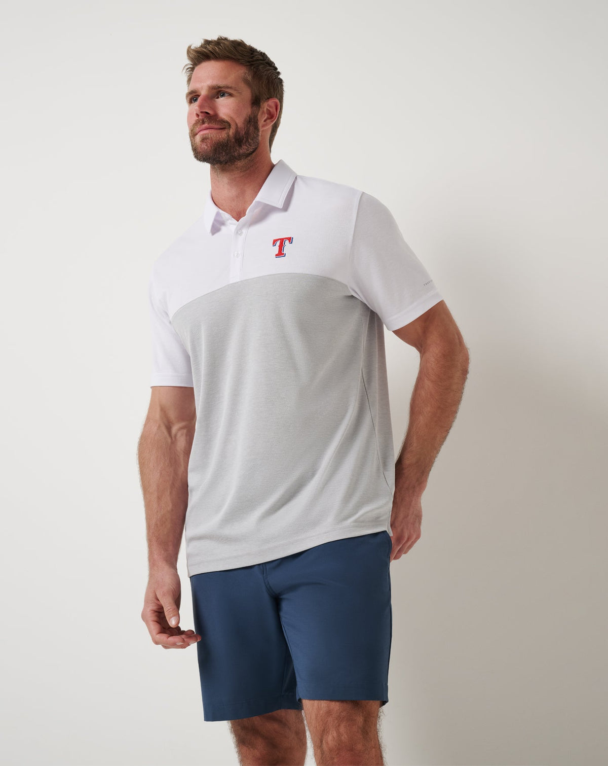 Texas Rangers Home Run Leader Polo White/Heather Grey | Travis Mathew