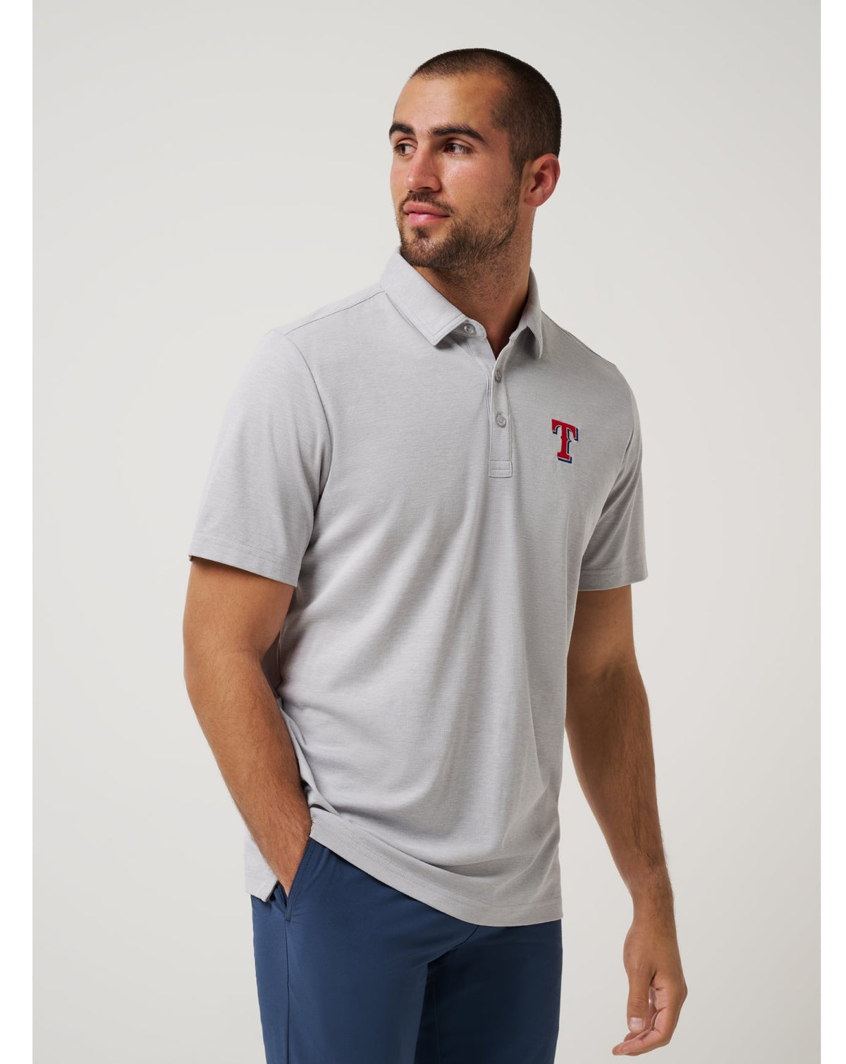 Texas Rangers Playoff Pitch Polo Heather Grey | Travis Mathew