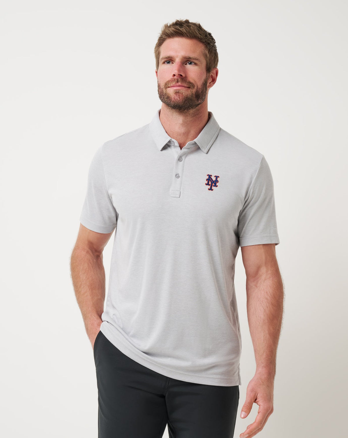New York Mets Playoff Pitch Polo Heather Grey | Travis Mathew