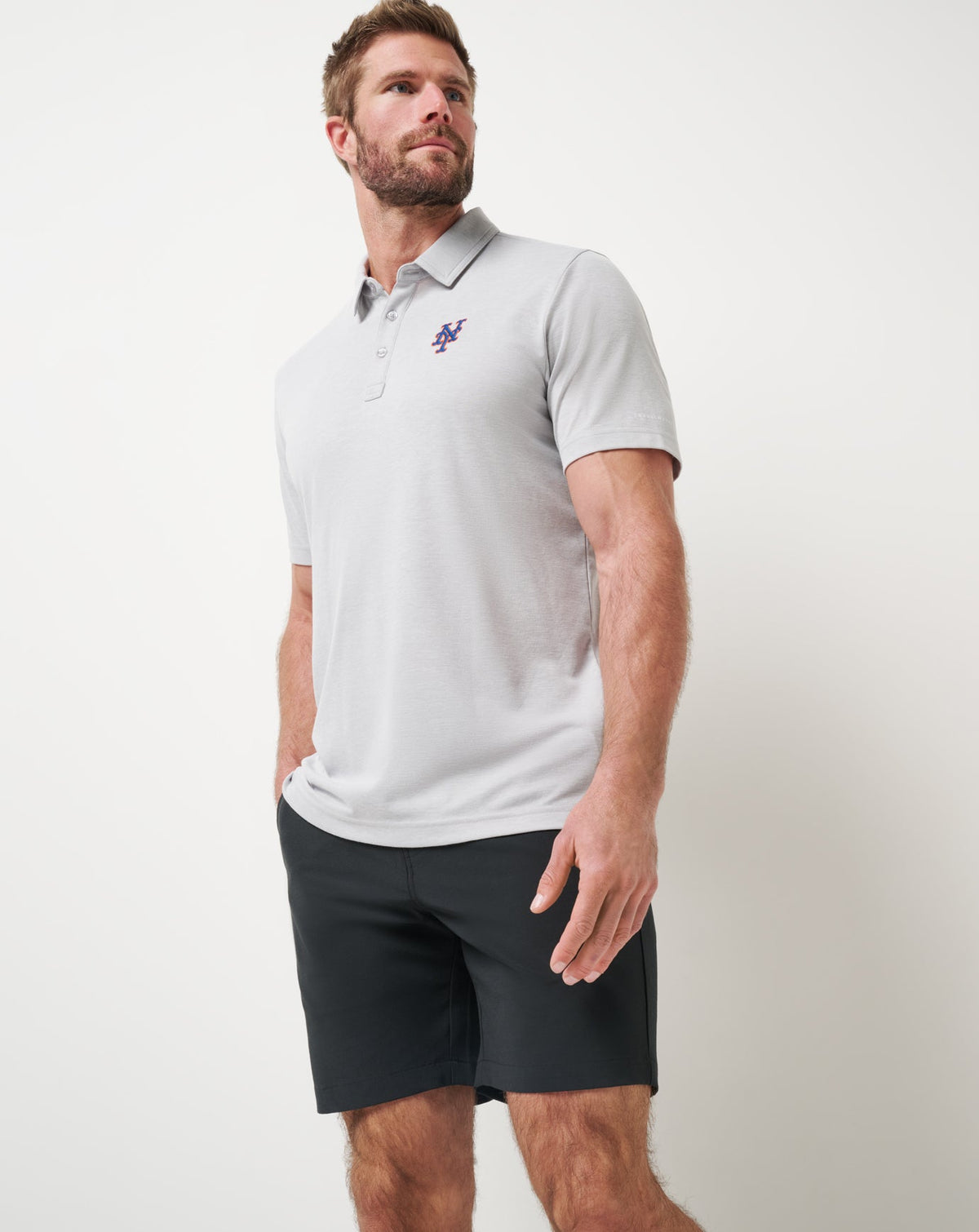 New York Mets Playoff Pitch Polo Heather Grey | Travis Mathew