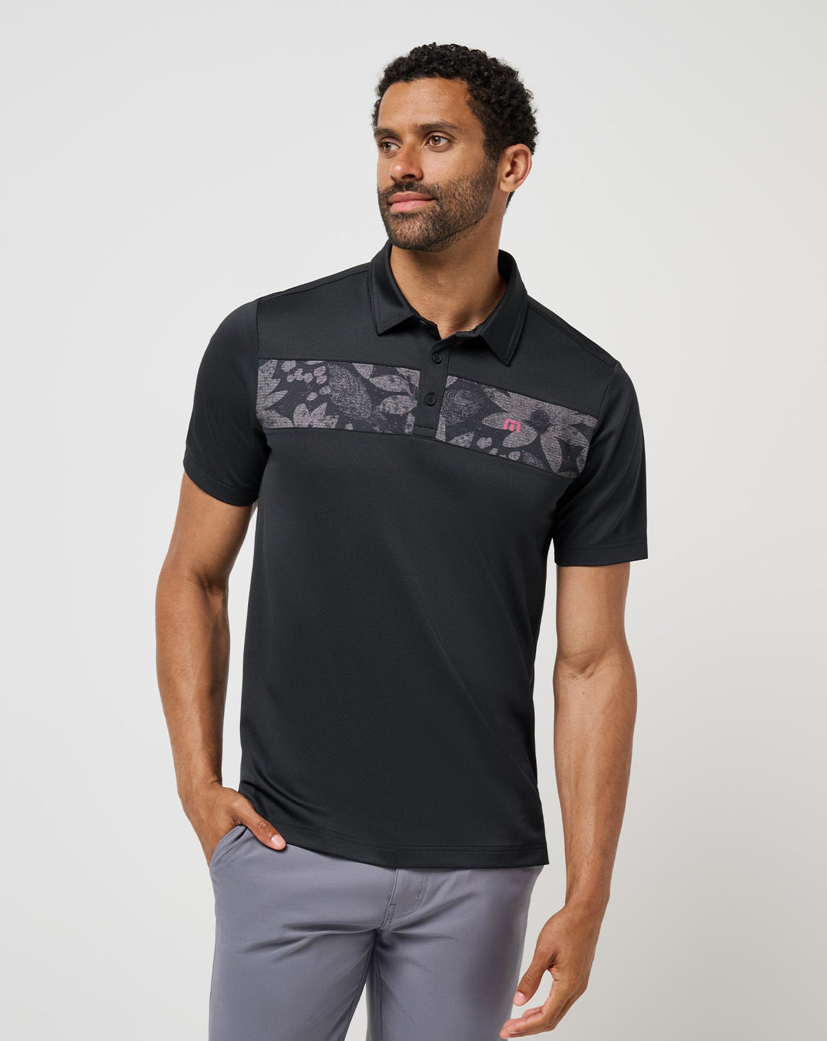 Good Good Chest Stripe Polo Black/Damson | Travis Mathew