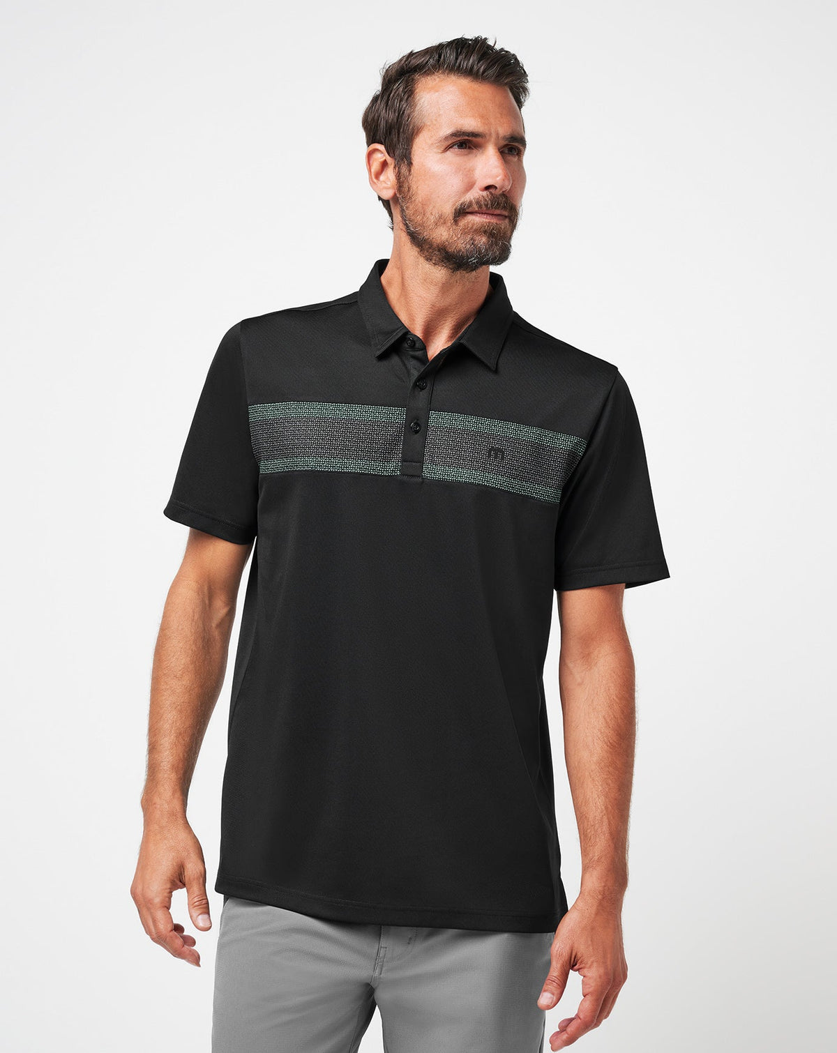 Good Good Chest Stripe Polo Black/Eggshell | Travis Mathew
