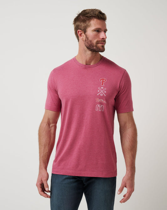Philadelphia Phillies Sunset Slam 2.0 Tee Heather Red | Travis Mathew