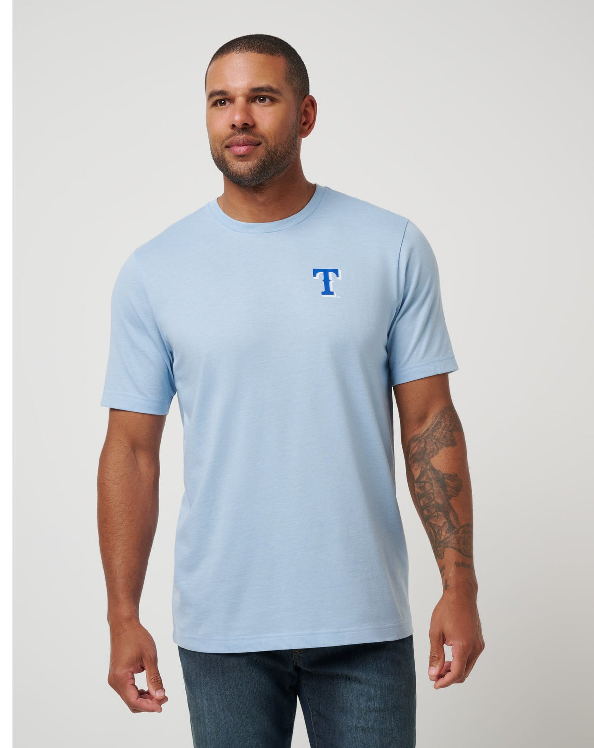 Texas Rangers Friendly Rivalry Tee Heather Blue | Travis Mathew