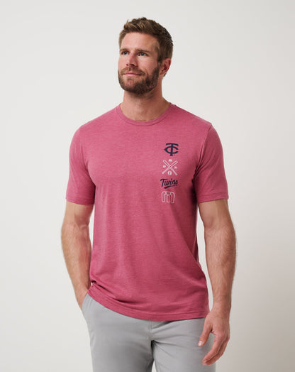 Minnesota Twins Sunset Slam 2.0 Tee Heather Red | Travis Mathew
