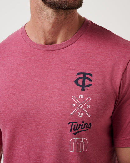Minnesota Twins Sunset Slam 2.0 Tee Heather Red | Travis Mathew
