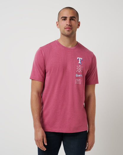 Texas Rangers Sunset Slam 2.0 Tee Heather Red | Travis Mathew