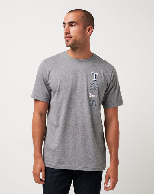 Texas Rangers Sunset Slam Tee Heather Grey | Travis Mathew
