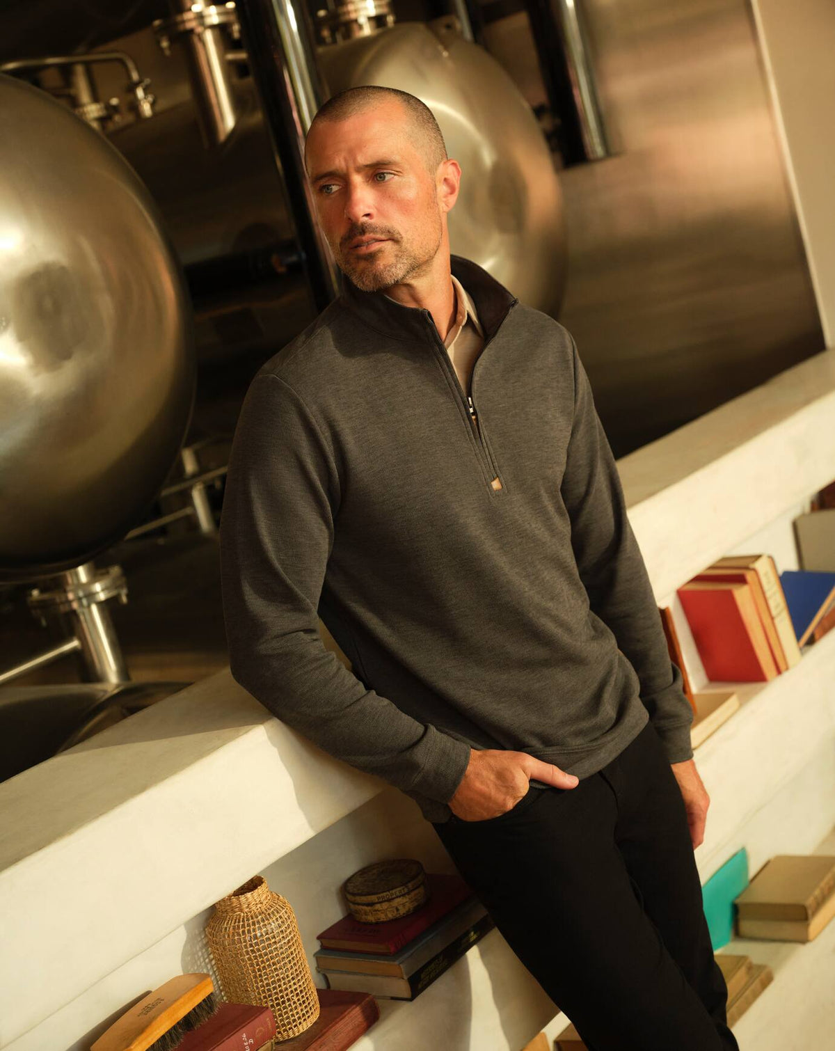 Cloud Sweater Quarter Zip Heather Black | Travis Mathew